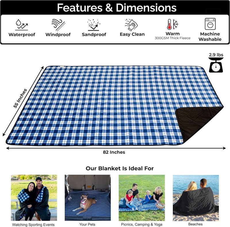BRAWNTIDE Large Outdoor Waterproof Blanket - Extra Thick Fleece, Warm, Windproof, Sandproof, Quilted, 82" x 55", Ideal for Beaches, Picnics, Camping, Stadiums, Dogs, Car - Image 2
