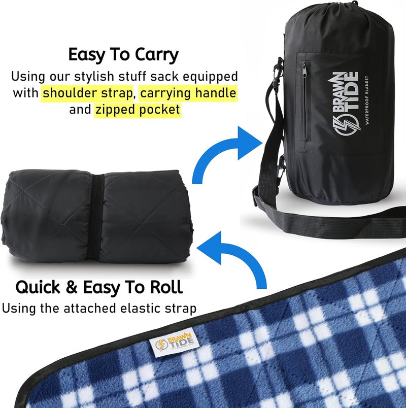 BRAWNTIDE Large Outdoor Waterproof Blanket - Extra Thick Fleece, Warm, Windproof, Sandproof, Quilted, 82" x 55", Ideal for Beaches, Picnics, Camping, Stadiums, Dogs, Car - Image 4