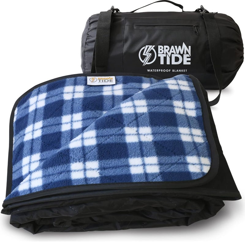 BRAWNTIDE Large Outdoor Waterproof Blanket - Extra Thick Fleece, Warm, Windproof, Sandproof, Quilted, 82" x 55", Ideal for Beaches, Picnics, Camping, Stadiums, Dogs, Car - Image 1