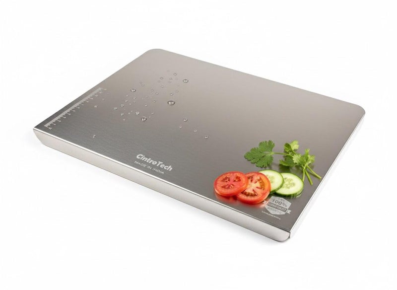 Cintrotech Premium Stainless Steel Chopping Board 35.5 x 31 cm | Food Grade, Rust-Free, Non-Slip Cutting Board | Round Edge, Counter Top, for Vegetables, Meat, Fish, Fruits, Kitchen Use - Image 1