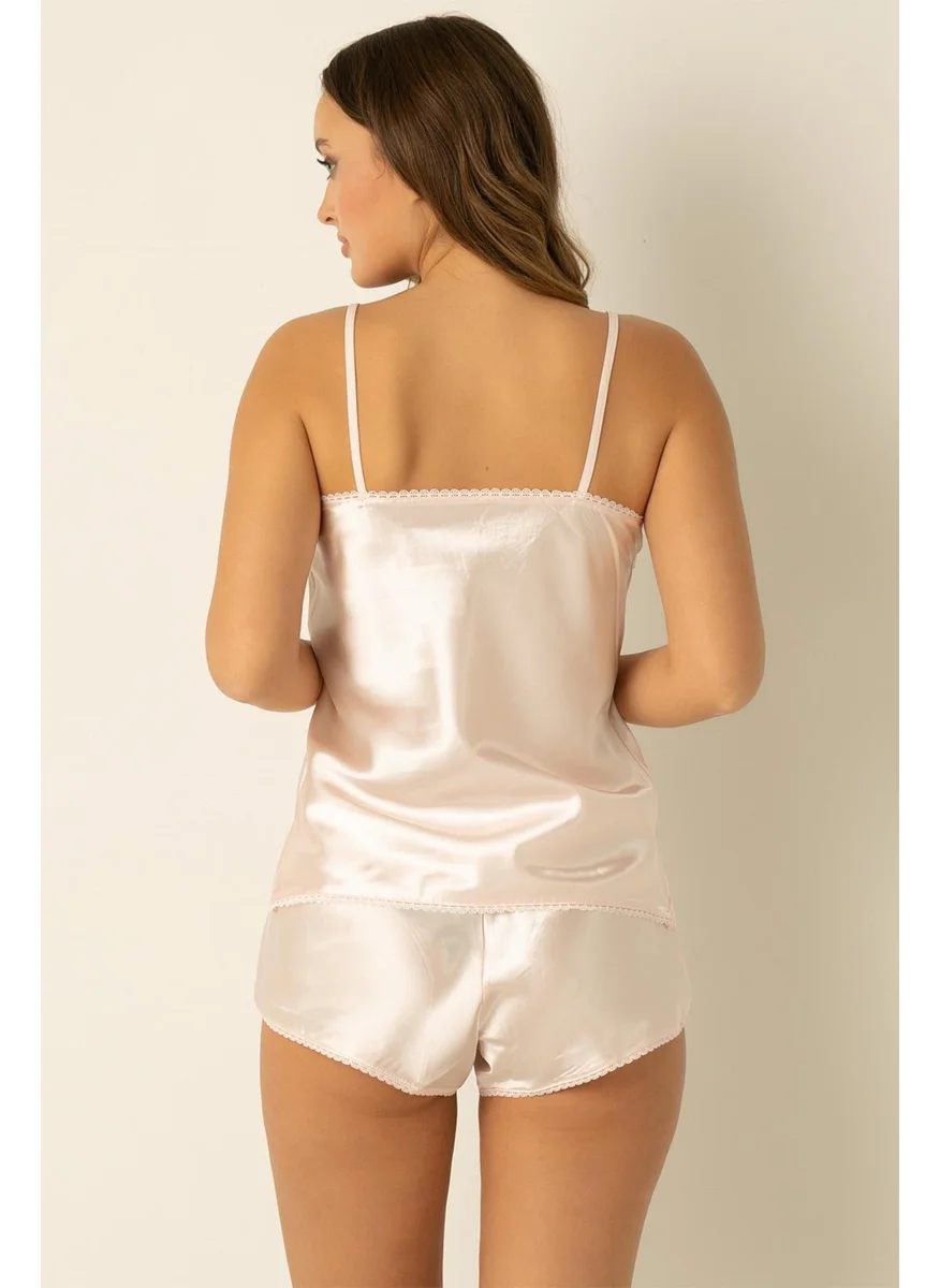Miorre Doremi Lace Collar Thin Strap Satin Shorts Set