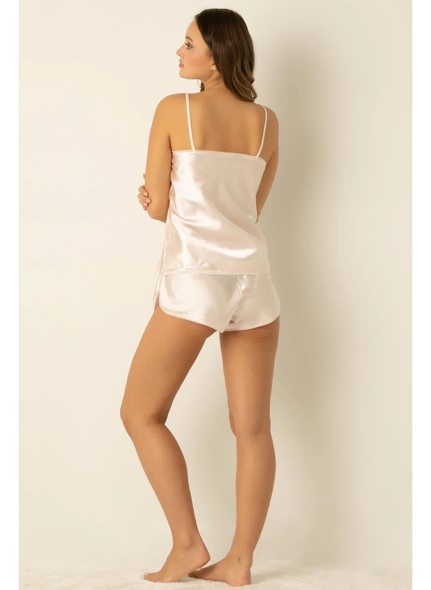 Miorre Doremi Lace Collar Thin Strap Satin Shorts Set