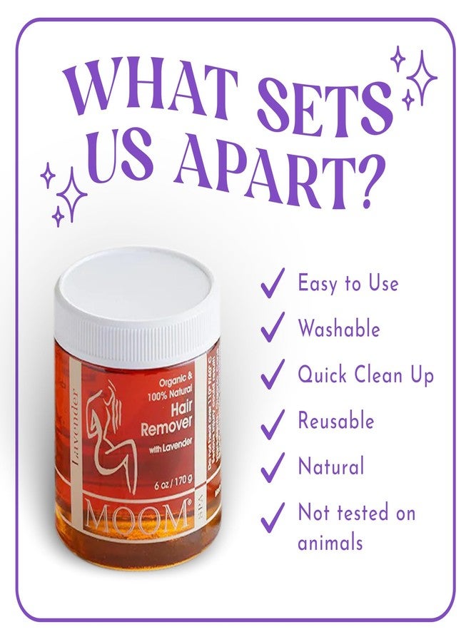 MOOM - Glaze Waxing Kit with Lavender, 6 oz Jar Sugar Wax Kit with 18 Reusable Fabric Strips, Alternative to Wax Strips & Laser Hair Removal for Women/Men, For Whole Body, Bikini & Face - Image 3