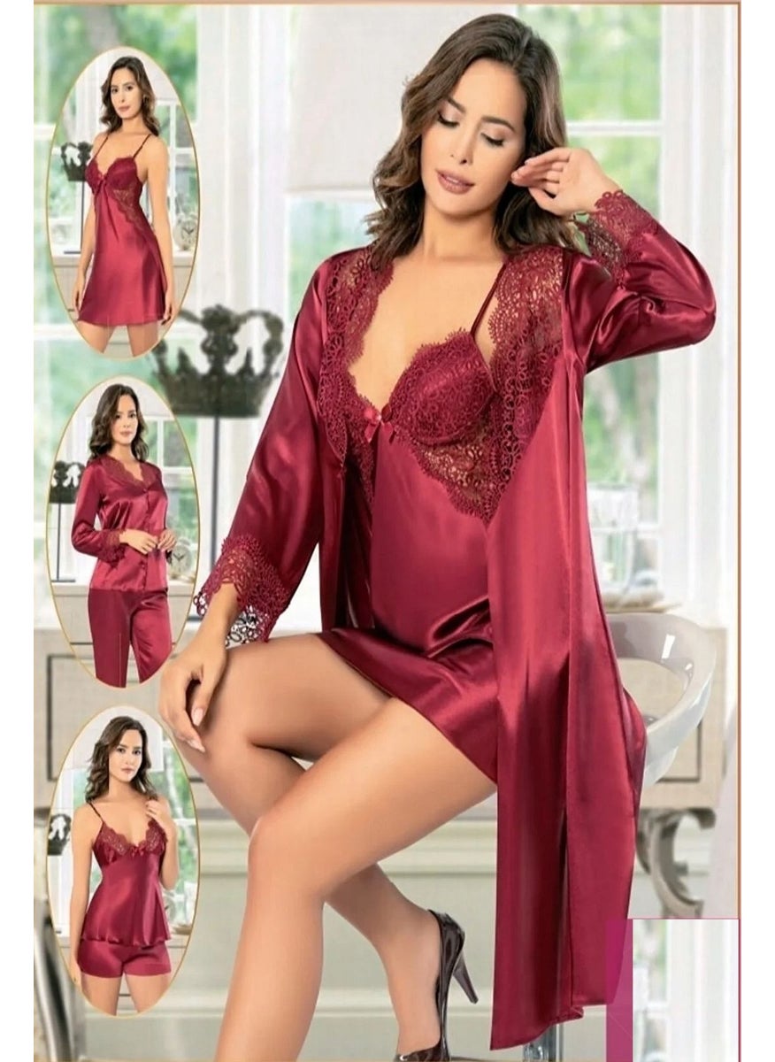 X-Ses - Xses 1001 Women's Dowry Satin Set of 6-Burgundy - Image 1