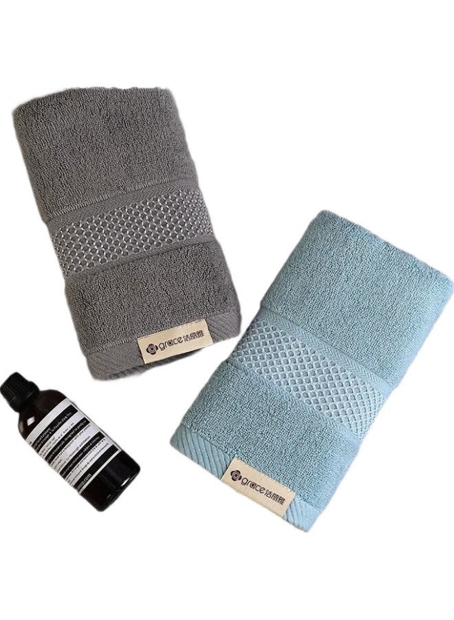 Grace Five-Star Hotel Large Towel, Pure Cotton, Thickened, Absorbent, Face Towel, Long-Staple Cotton, Blue + Gray, 145G/Piece - Image 1