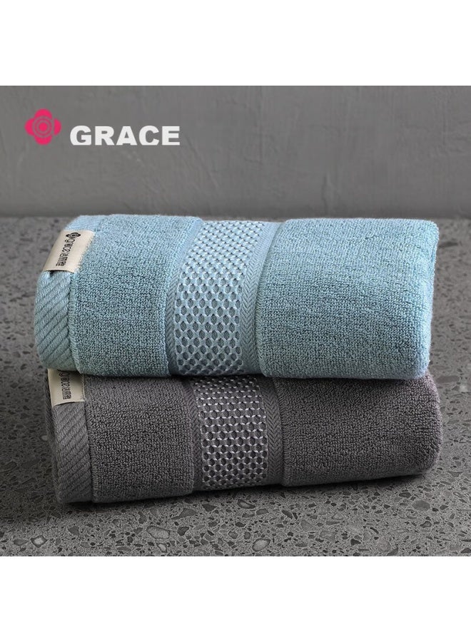 جريس فندق Grace Five-star منشفة كبيرة، قطن نقي، مكثفة، ماصة، منشفة وجه، قطن طويل التيلة، أزرق + رمادي، 145 جرام/قطعة - Image 1