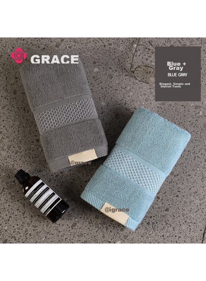 جريس فندق Grace Five-star منشفة كبيرة، قطن نقي، مكثفة، ماصة، منشفة وجه، قطن طويل التيلة، أزرق + رمادي، 145 جرام/قطعة - Image 5