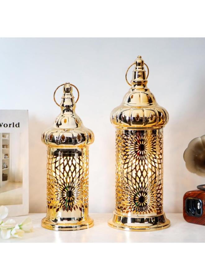 مجموعة من 2 فانوس رمضان معدني عتيق - Image 2