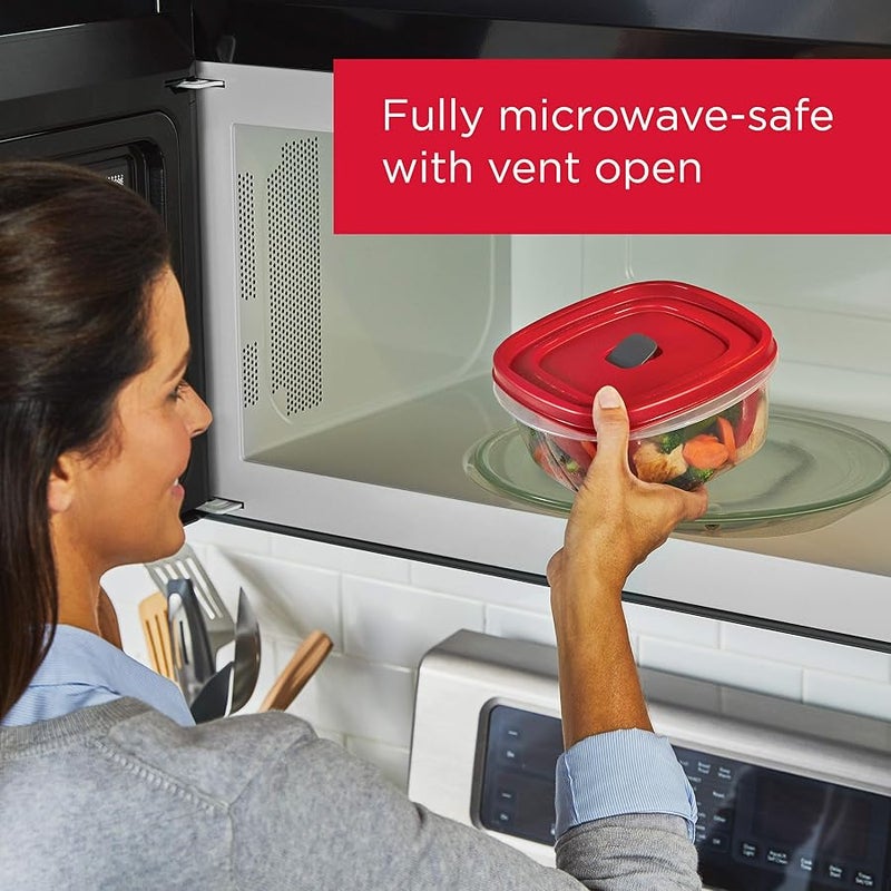 Rubbermaid 16-Piece Food Storage Containers with Lids and Steam Vents, Microwave and Dishwasher Safe, Red - Image 3