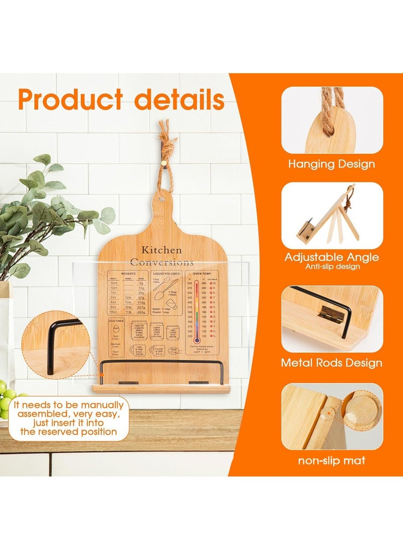 LOOPITYS Cookbook Stand Recipe bookshelf Holder with Measurement Conversion Chart ，Sturdy angle-adjustable wooden recipe stand Cookbook Stand for Kitchen Counters, Essential Accessories for Holding Cookbooks - Image 3