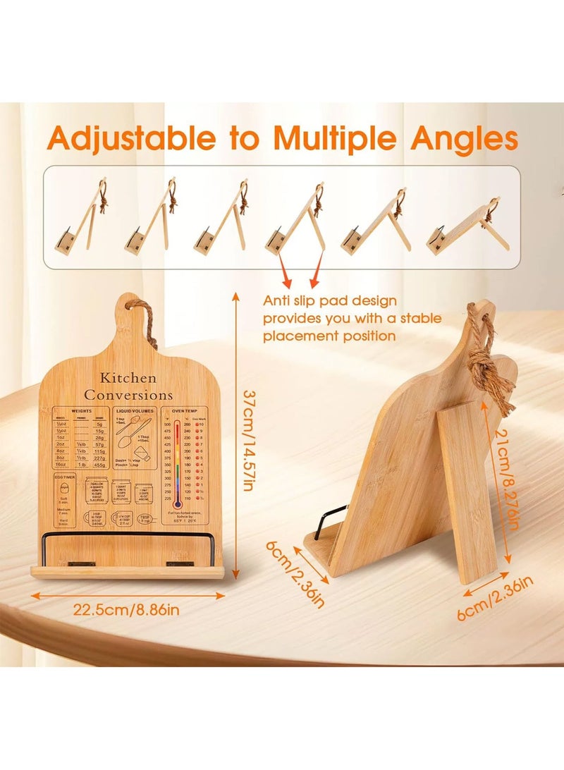LOOPITYS Cookbook Stand Recipe bookshelf Holder with Measurement Conversion Chart ，Sturdy angle-adjustable wooden recipe stand Cookbook Stand for Kitchen Counters, Essential Accessories for Holding Cookbooks - Image 4