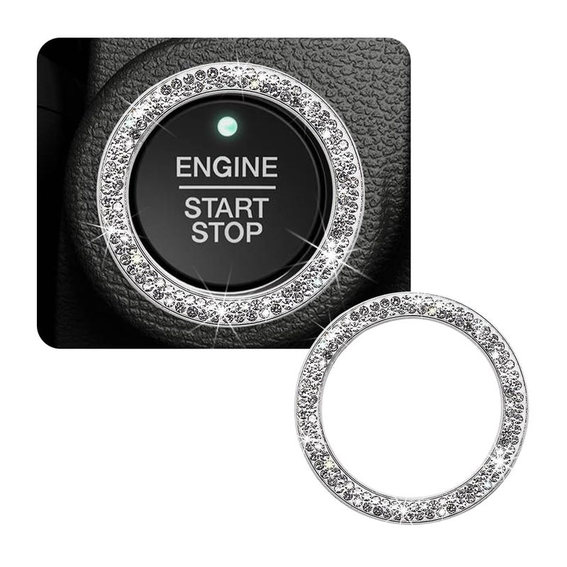 SHMZK Car Bling Crystal Rhinestone Engine Start Ring Decals, Sparkling Diamond Car Push Start Button Ignition Ring Sticker, Auto Key Ignition Knob Ring Decoration for Women Girls (White) - Image 1