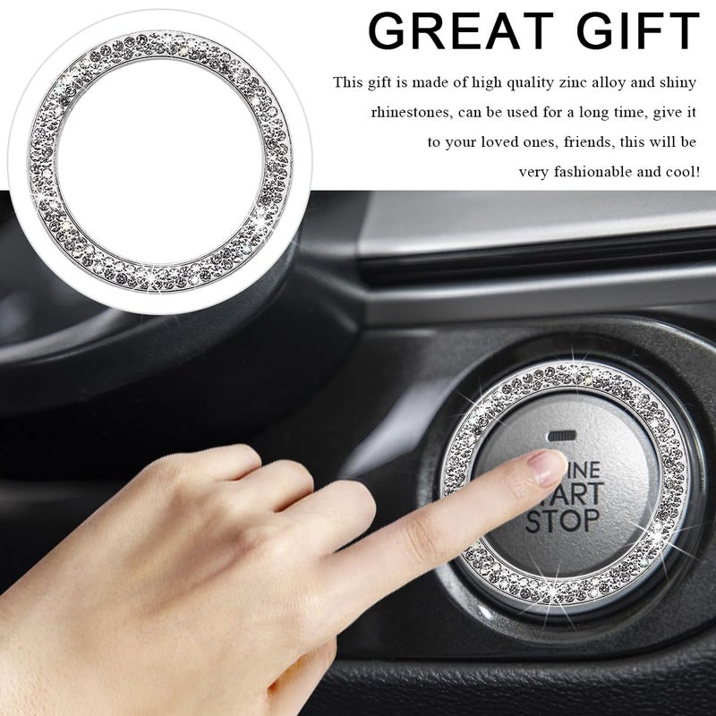 SHMZK Car Bling Crystal Rhinestone Engine Start Ring Decals, Sparkling Diamond Car Push Start Button Ignition Ring Sticker, Auto Key Ignition Knob Ring Decoration for Women Girls (White) - Image 4
