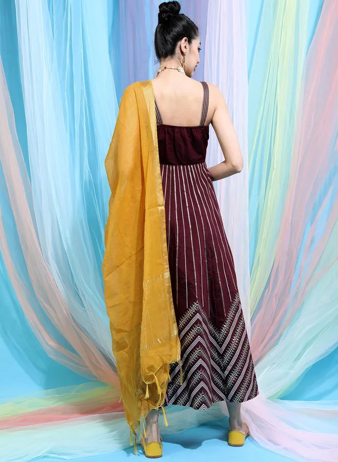 Vishudh Embellished Ethnic Maxi Dress with Dupatta Set by Styli