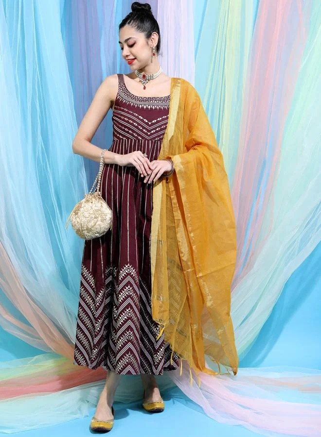 Vishudh Embellished Ethnic Maxi Dress with Dupatta Set by Styli