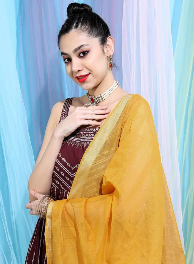Vishudh Embellished Ethnic Maxi Dress with Dupatta Set by Styli