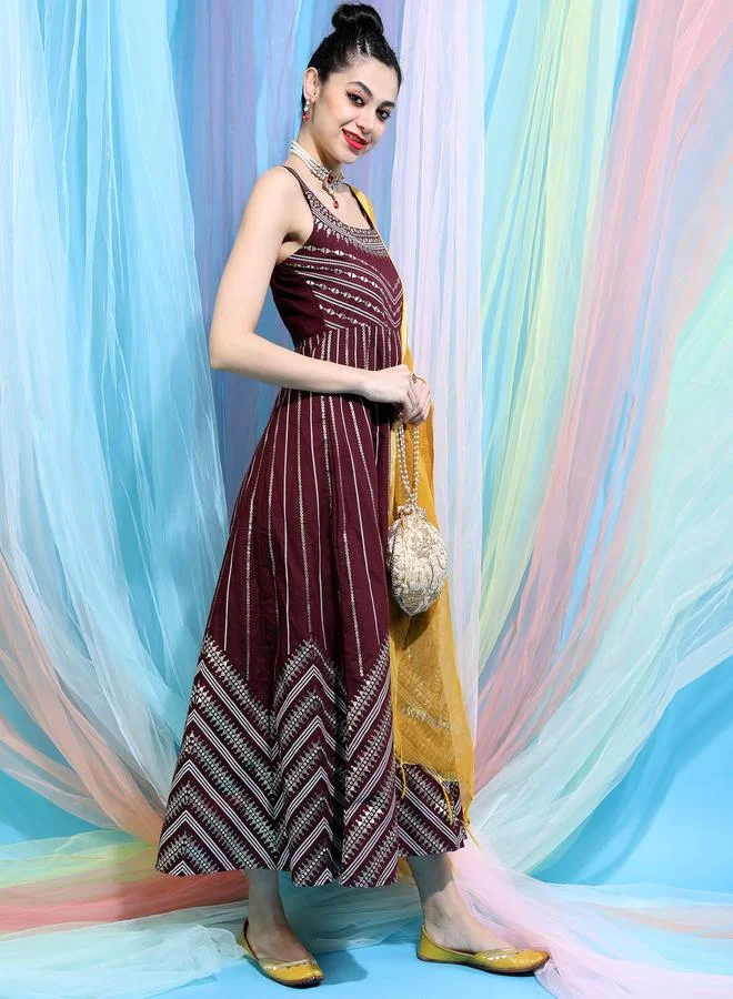 Vishudh Embellished Ethnic Maxi Dress with Dupatta Set by Styli