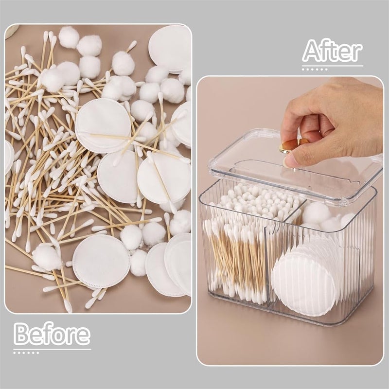 حامل أعواد قطن شفاف، وعاء منظم للحمام مع 3 شبكات لتخزين أعواد القطن، والفوط، والكرات، ومستحضرات التجميل - Image 5