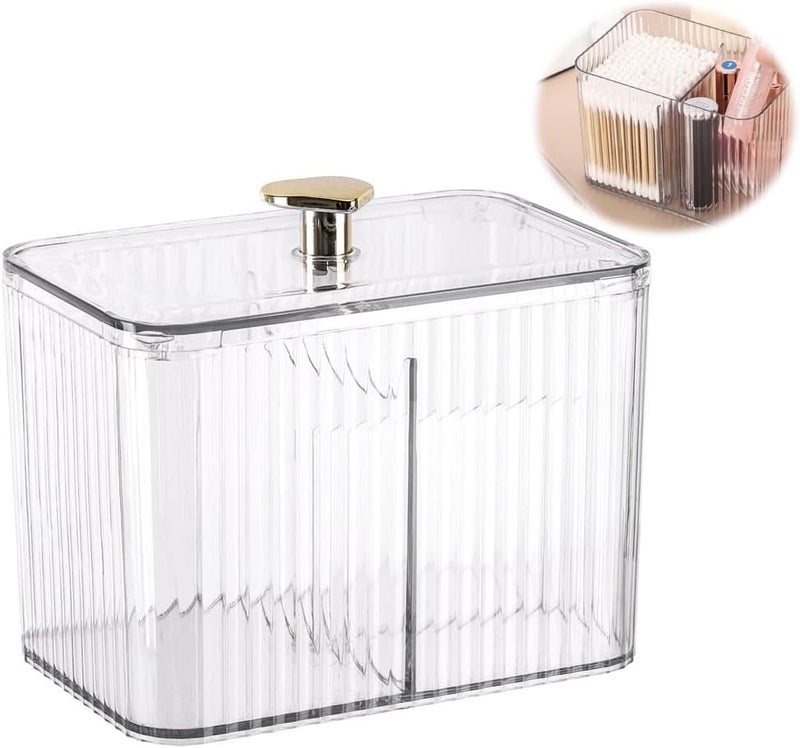 حامل أعواد قطن شفاف، وعاء منظم للحمام مع 3 شبكات لتخزين أعواد القطن، والفوط، والكرات، ومستحضرات التجميل - Image 1