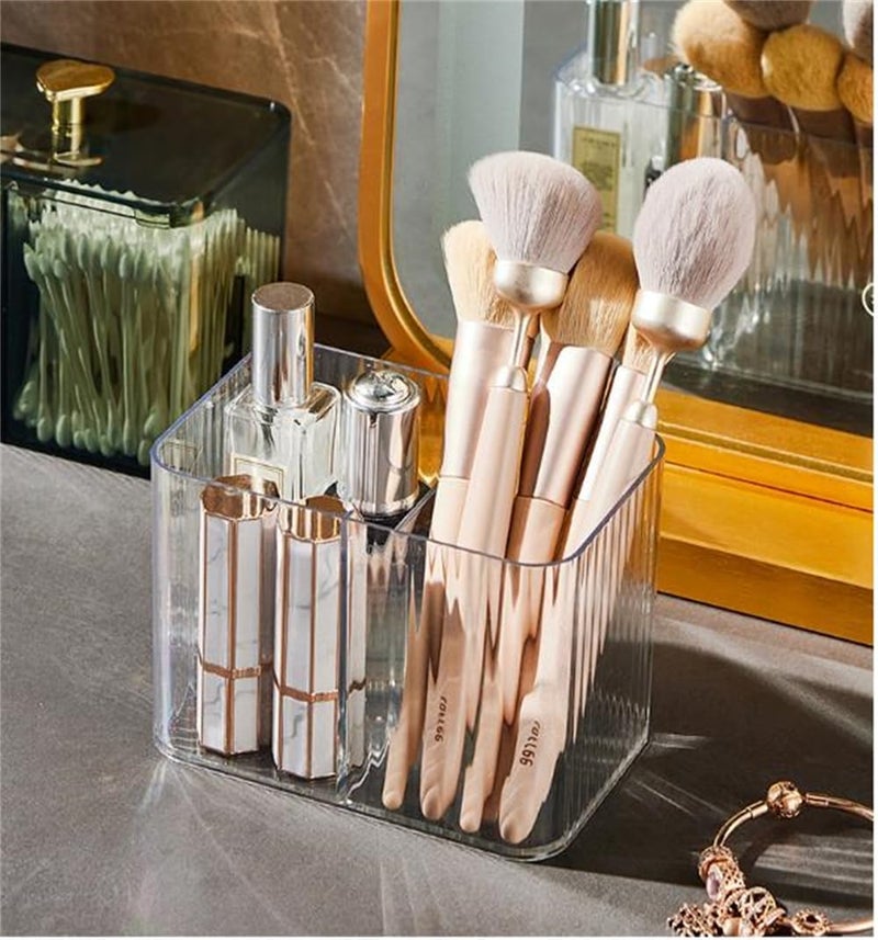 حامل أعواد قطن شفاف، وعاء منظم للحمام مع 3 شبكات لتخزين أعواد القطن، والفوط، والكرات، ومستحضرات التجميل - Image 3
