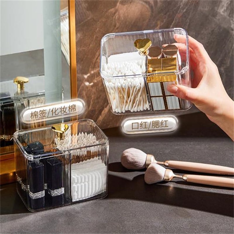 حامل أعواد قطن شفاف، وعاء منظم للحمام مع 3 شبكات لتخزين أعواد القطن، والفوط، والكرات، ومستحضرات التجميل - Image 4