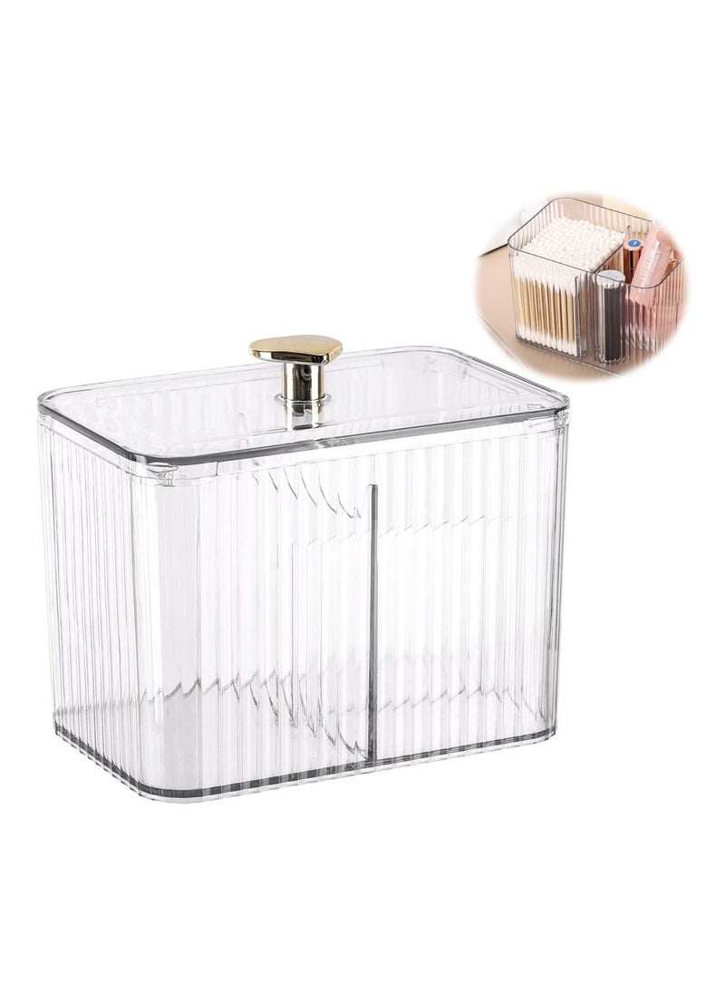 SYOSI - Clear Qtip Holder Dispenser, Bathroom Organizer Jar with 3 Grids for Cotton Swabs, Pads, Balls, and Cosmetics Storage - Image 1