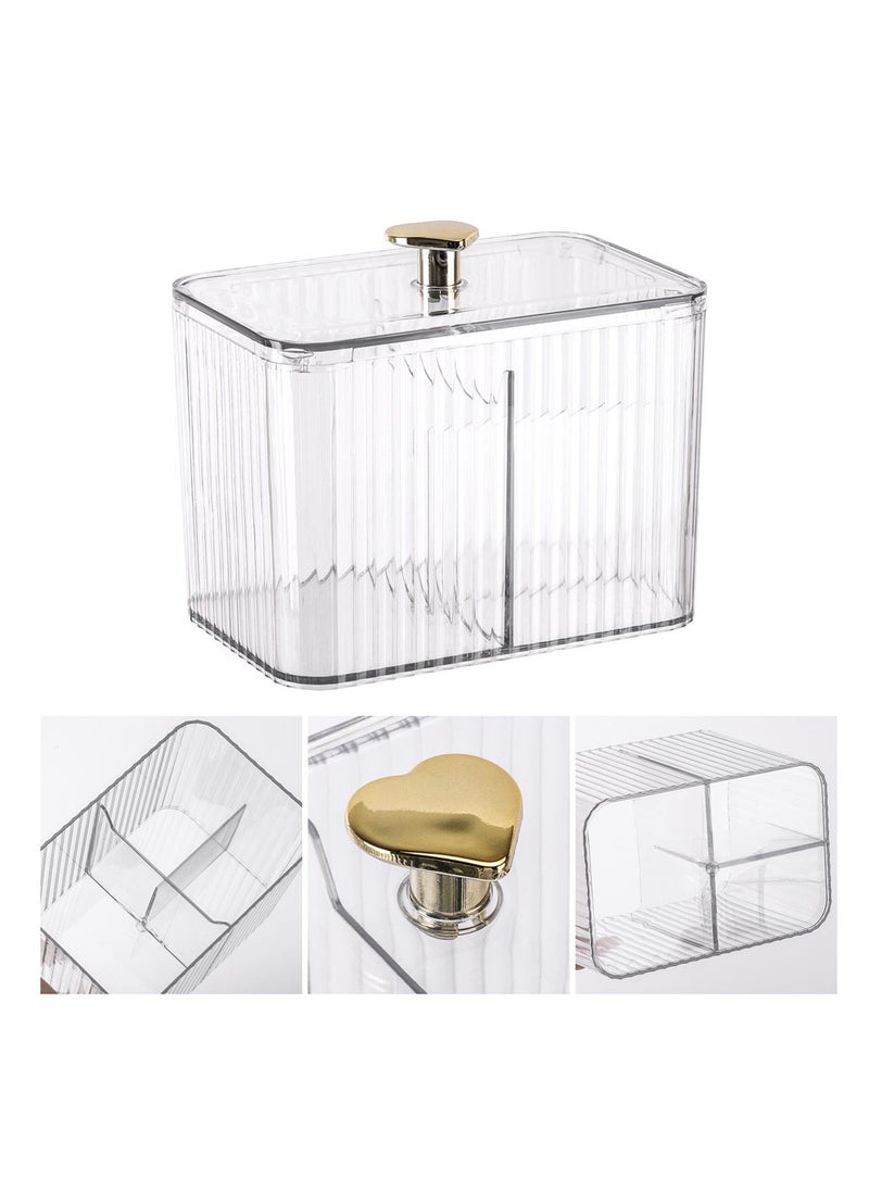 SYOSI - Clear Qtip Holder Dispenser, Bathroom Organizer Jar with 3 Grids for Cotton Swabs, Pads, Balls, and Cosmetics Storage - Image 1