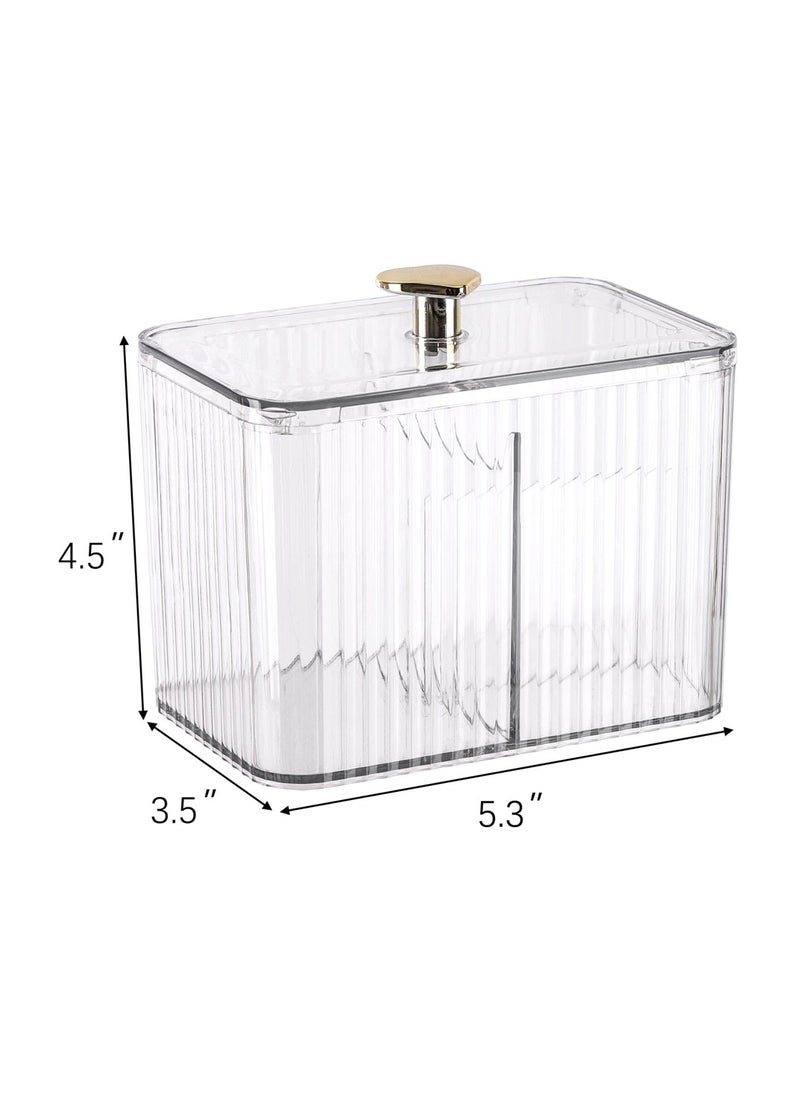 SYOSI - Clear Qtip Holder Dispenser, Bathroom Organizer Jar with 3 Grids for Cotton Swabs, Pads, Balls, and Cosmetics Storage - Image 1