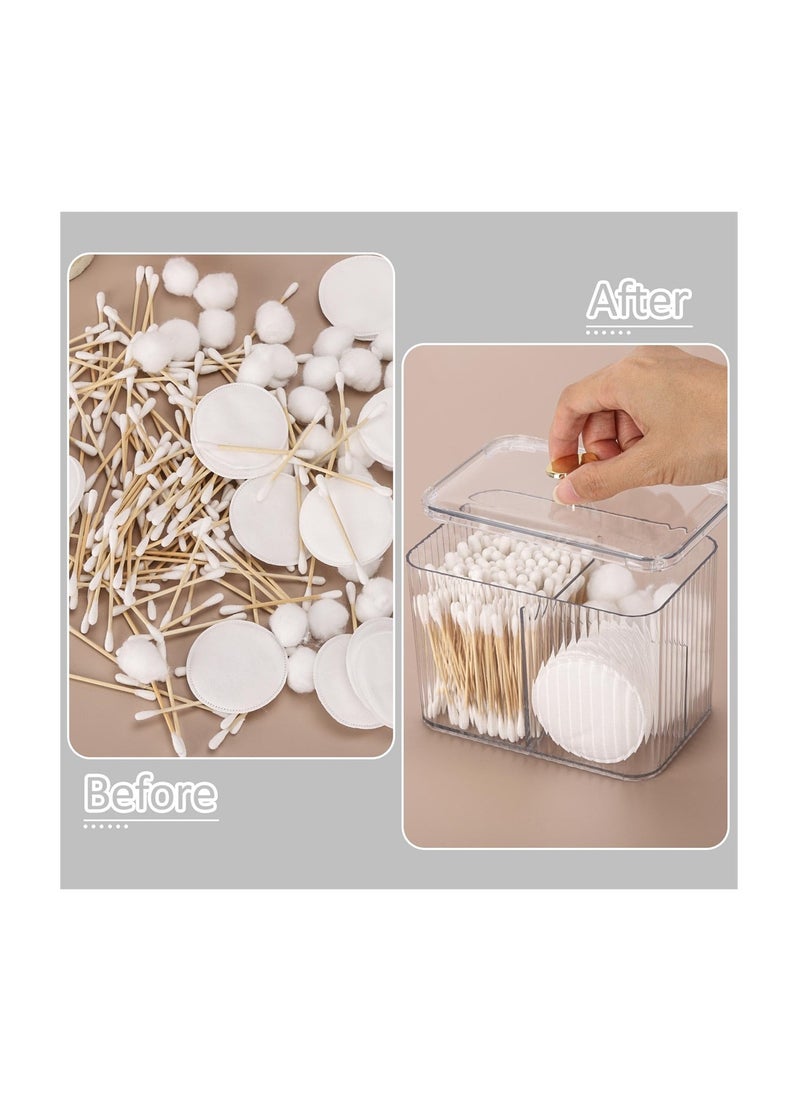 SYOSI - Clear Qtip Holder Dispenser, Bathroom Organizer Jar with 3 Grids for Cotton Swabs, Pads, Balls, and Cosmetics Storage - Image 1