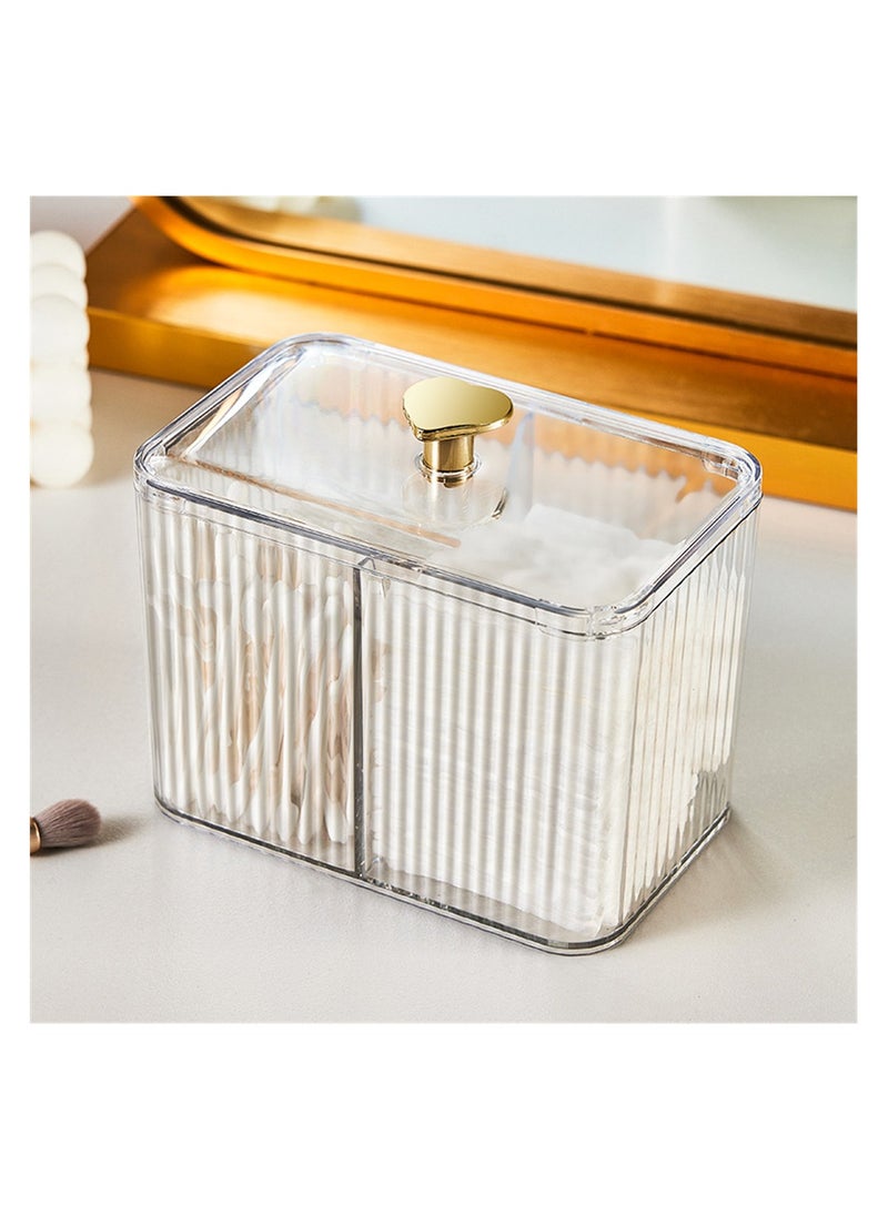 SYOSI - Clear Qtip Holder Dispenser, Bathroom Organizer Jar with 3 Grids for Cotton Swabs, Pads, Balls, and Cosmetics Storage - Image 1