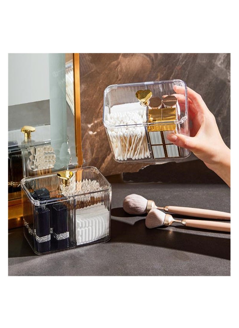 SYOSI - Clear Qtip Holder Dispenser, Bathroom Organizer Jar with 3 Grids for Cotton Swabs, Pads, Balls, and Cosmetics Storage - Image 1