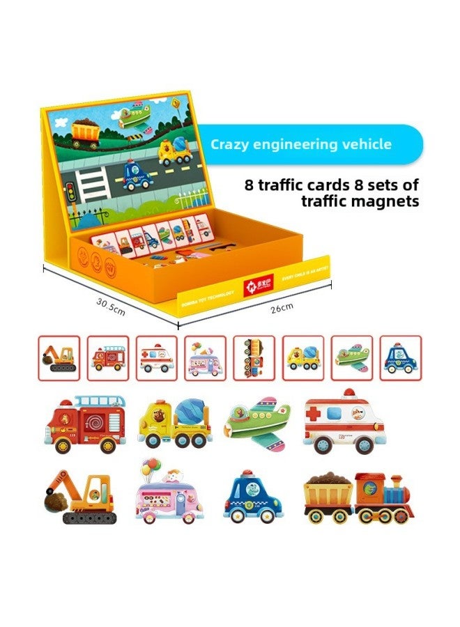 Domiba Early Education Magnetic Children's Puzzle 2-3-4-6 Years Old Cognitive Baby Early Education Educational Toys Paper Puzzle-Color:Engineering Vehicle Magnetic Sticker (Suitable For 2-5 Years Old Baby) Traffic Cognition - Image 1