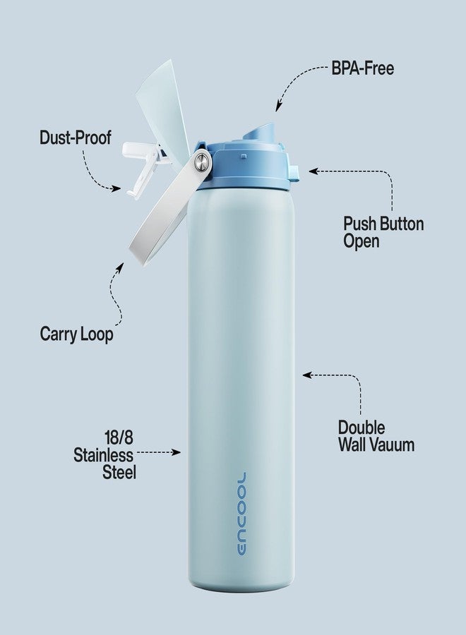ENCOOL Insulated Water Bottle with Straw - Encool Stainless Steel Water Bottle with Push Button Lid, Leak-Proof & BPA-Free, Keeps Cold for 24 Hours for Sports, Travel, Gym (32 oz, Jungle Mist) - Image 4