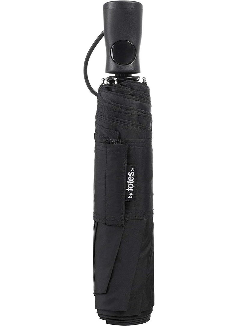 TOTES MINI AUTO OPEN RAIN SUNGUARD UMBRELLA Black