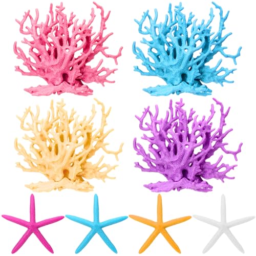 Simgoing 8 Pcs Mermaid Party Decorations Artificial Aquarium Coral Reef Decor Starfish Decor Under The Sea Centerpiece Realistic Ocean Party Plastic Fish Tank Decoration - Image 1