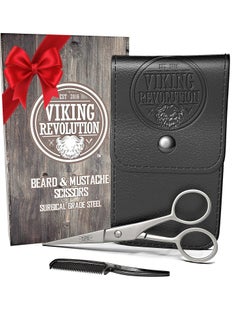 Viking Revolution - Beard and Mustache Scissors w/Comb and Synthetic Leather Case Professional Sharp Surgical Grade Steel for Trimming, Grooming, Cutting Mustache, Beards & Eyebrows Hair - pzsku/Z76A0B034DC02FB78225BZ/45/_/1733399269/83c92c52-b11c-447b-acaf-3b56f392880d