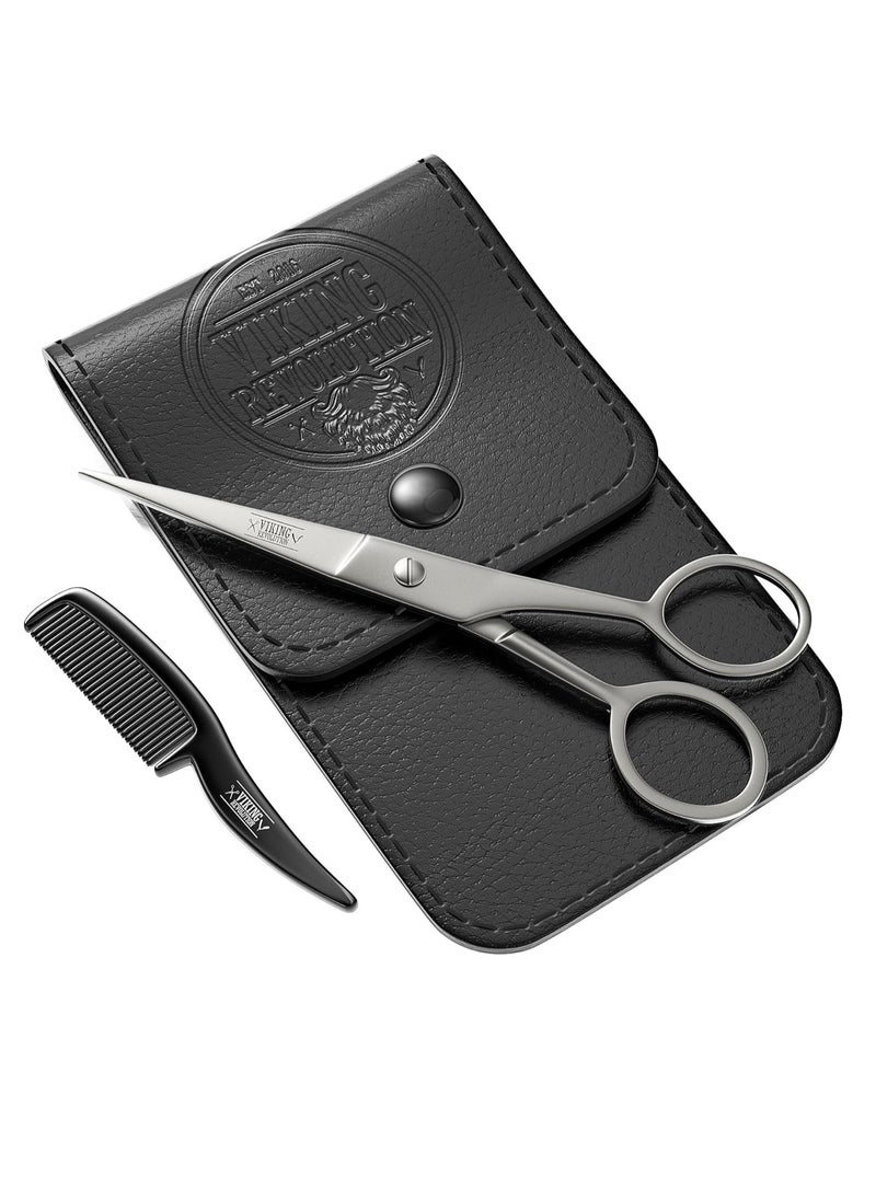 Viking Revolution Viking Revolution - Beard and Mustache Scissors w/Comb and Synthetic Leather Case Professional Sharp Surgical Grade Steel for Trimming, Grooming, Cutting Mustache, Beards & Eyebrows Hair  - Image 2