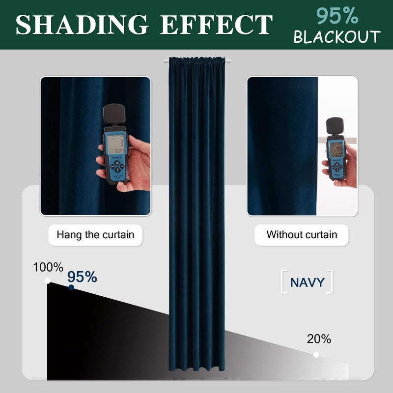 Mumfas Blackout Velvet الأزرق الستائر الستائر بطول 84 بوصات - لوحات ستائر حرارية ناعمة فائقة لغرفة غرفة المعيشة (W52 x L84 علامات التبويب وجيب الجيب الأزرق 2 لوحات) - Image 4