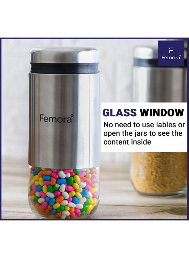 Femora Femora Borosilicate Glass Cylindrical Shape see through Bottoms with Stainless Steel Body Glass Jar | 1 Year Warranty | Airtght | Jars for Snacks, Fry Food, Masala, Spice, Cookies |550 ML | Set Of 2 - Image 5