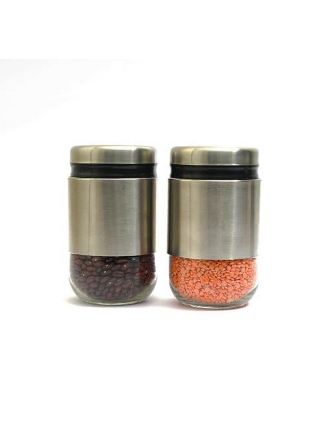 Femora Femora Borosilicate Glass Cylindrical Shape see through Bottoms with Stainless Steel Body Glass Jar | 1 Year Warranty | Airtght | Jars for Snacks, Fry Food, Masala, Spice, Cookies |550 ML | Set Of 2 - Image 1