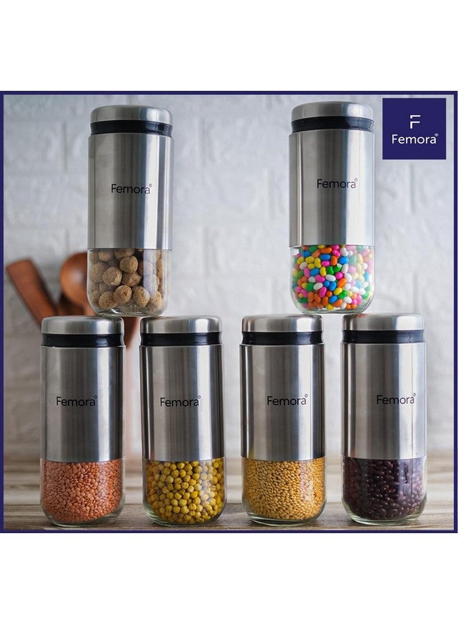 Femora Femora Borosilicate Glass Cylindrical Shape see through Bottoms with Stainless Steel Body Glass Jar | 1 Year Warranty | Airtght | Jars for Snacks, Fry Food, Masala, Spice, Cookies |550 ML | Set Of 2 - Image 3