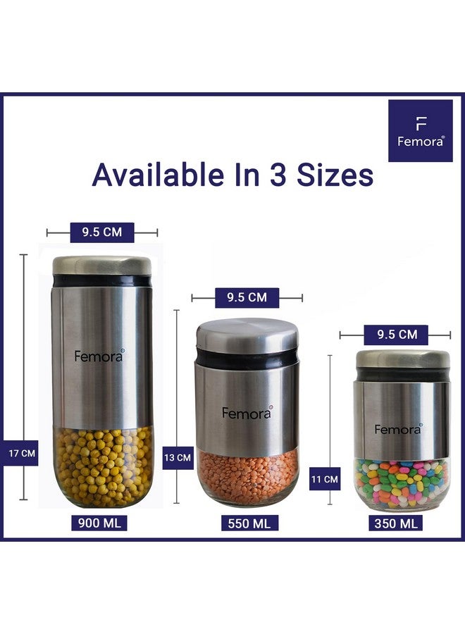Femora Femora Borosilicate Glass Cylindrical Shape see through Bottoms with Stainless Steel Body Glass Jar | 1 Year Warranty | Airtght | Jars for Snacks, Fry Food, Masala, Spice, Cookies |550 ML | Set Of 2 - Image 4