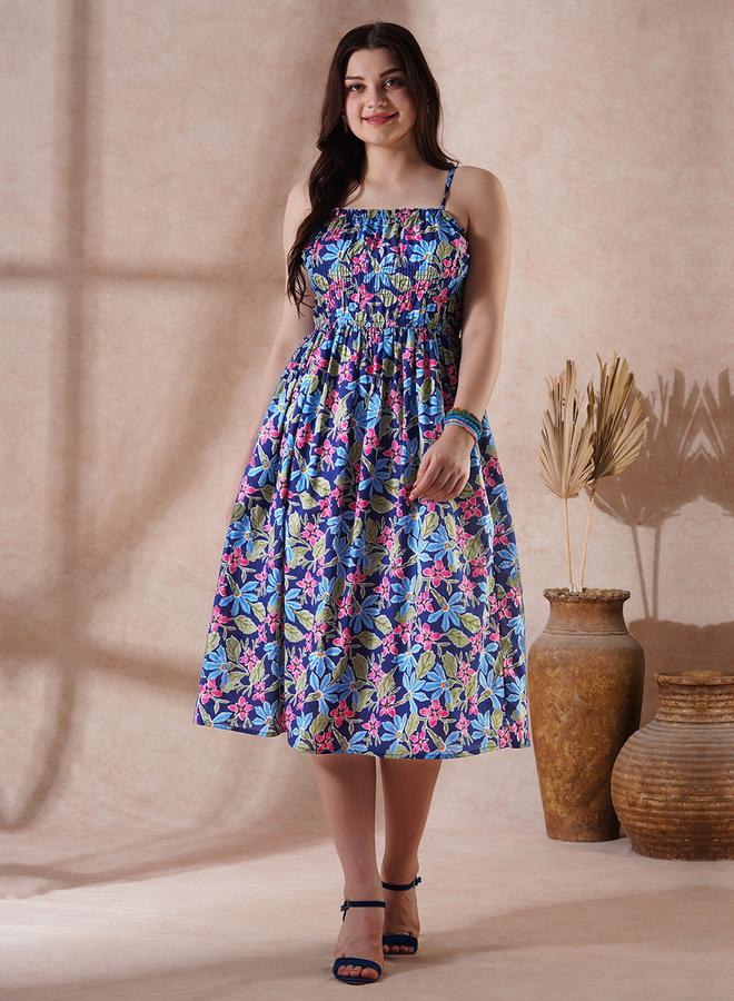 globus Floral Print Strappy Gathered Midi Fusion Dress - Image 1