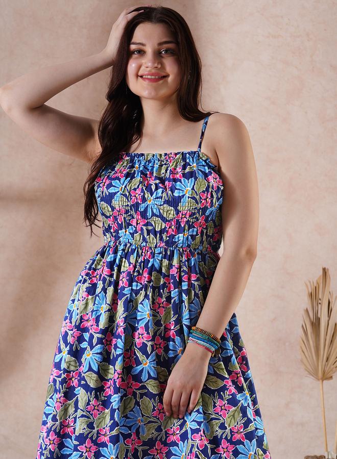 globus Floral Print Strappy Gathered Midi Fusion Dress - Image 5