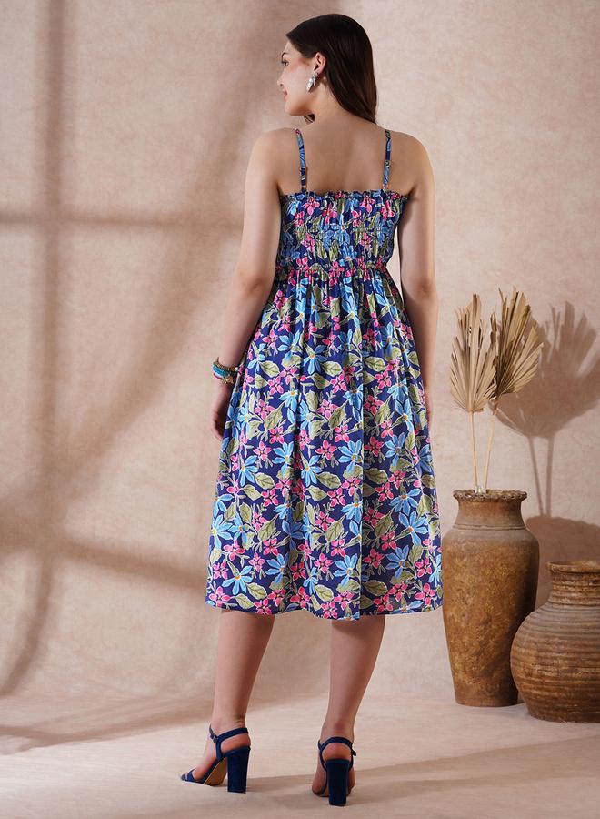 globus Floral Print Strappy Gathered Midi Fusion Dress - Image 3