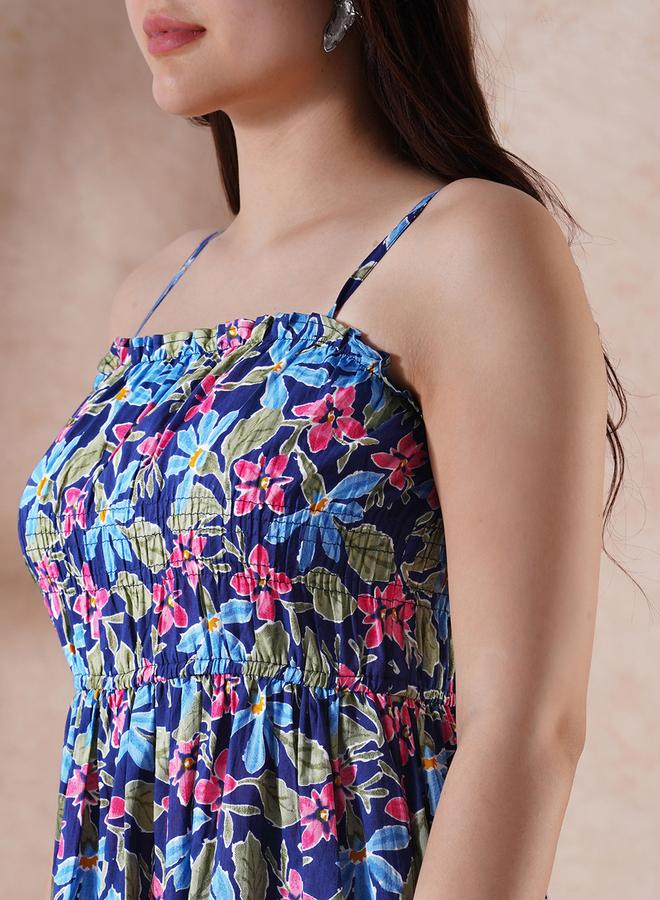 globus Floral Print Strappy Gathered Midi Fusion Dress - Image 4