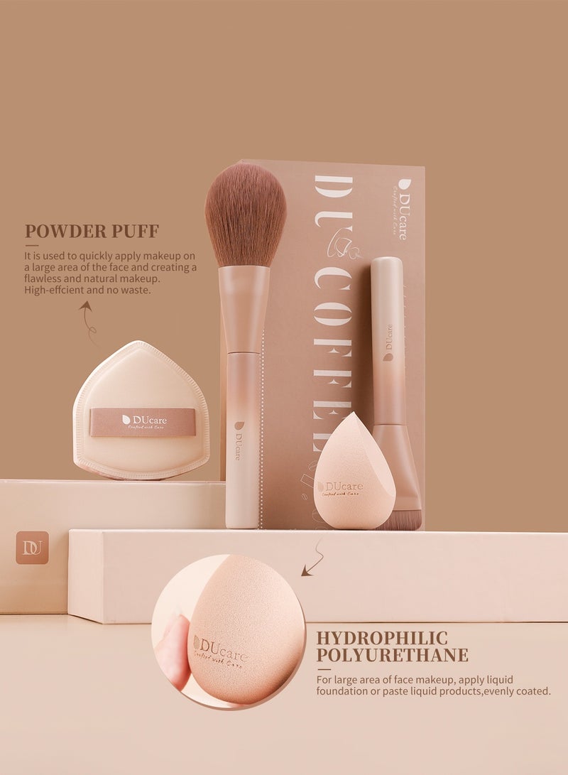 دي يو كير طقم فرش مكياج ١٢ قطعة سلسلة القهوة - فرش أساس وبودرة وظلال مع إسفنجة وبودرة - Image 5
