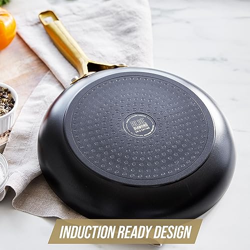 Blue Diamond 8 Nonstick Frying Pan Skillet Diamond Infused PFAS PTFEFree Ceramic Pot Dishwasher Oven Safe Gold Handle Induction Non Toxic Metal Utensil Safe Egg Omelet Pan Black - Image 3