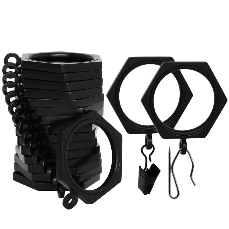 BlastHomeÂ® Luxury Curtain Rings - Premium Metal with Quiet, Smooth, Removable Nylon Inserts - Pinhooks and Clips Included - 1 1/2" Inside Diameter - 18 Rings for Two Standard Curtains - Tuxedo Black - Image 1