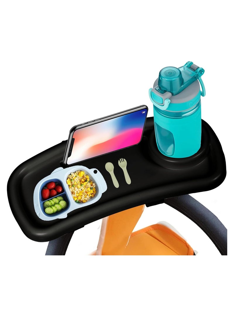 Excefore 3 in 1 Universal Stroller Snack Tray, Universal Snack Tray with Cup Holder Phone Holder for Stroller, Non Slip Clip Firmly Grip Stroller Bar, Stroller Tray for Watch Video On The Go - Image 1